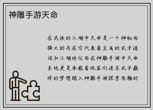 神雕手游天命